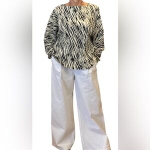 COS Black & Cream Pleated Oversized Zebra Print Top size M #ScandiGirl #Chic